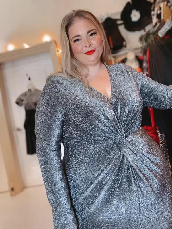 Juliet Plus Size Silver Cocktail Party Dress Tunics Fleece cozy