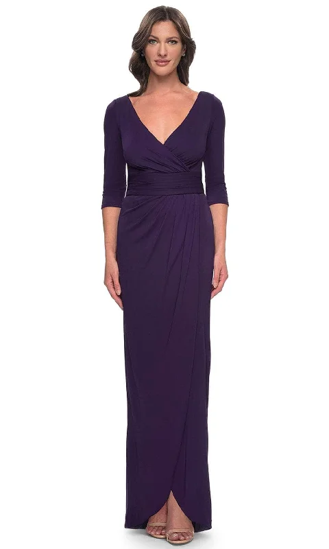 La Femme 31014 - Tulip Hem Jersey Evening Dress Crew Neckline Casual