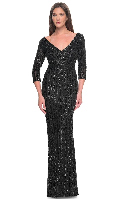 La Femme 31681 - Sequin Embellished V-Neck Evening Dress Tunics Sophisticated sleek