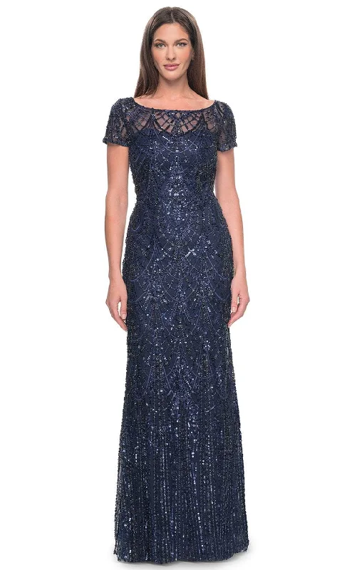 La Femme 31709 - Bateau Neck Beaded Evening Dress Tunics Denim casual