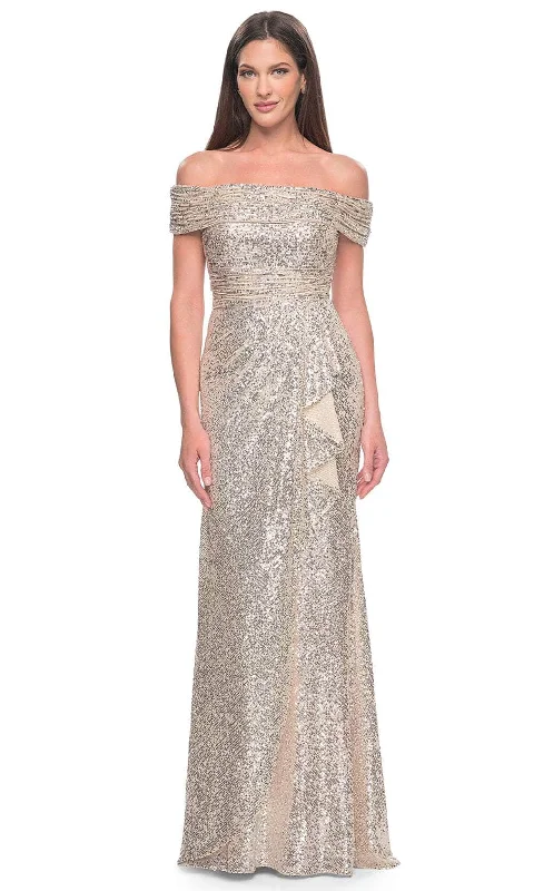 La Femme 31772 - Sequin Off-Shoulder Evening Dress Tunics Solid Classic