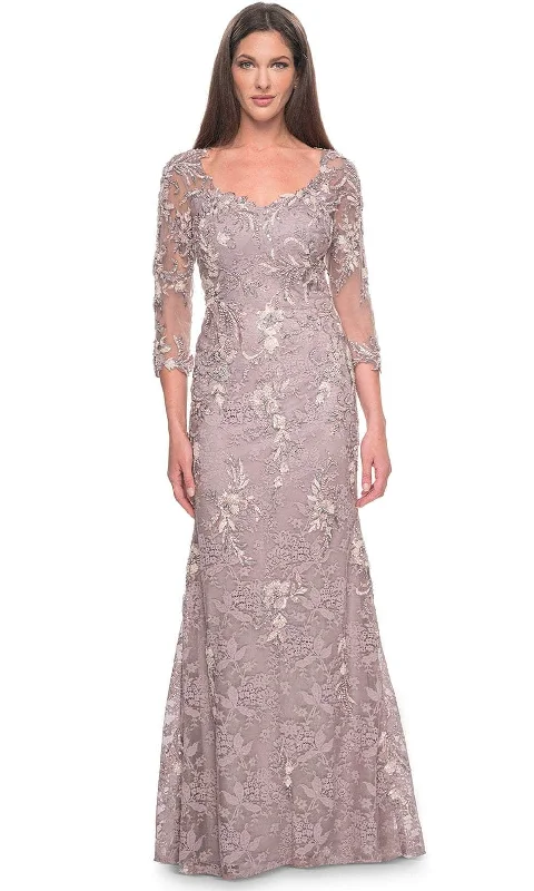 La Femme 31796 - Beaded Quarter Sleeve Evening Dress Tunics Velvet soft