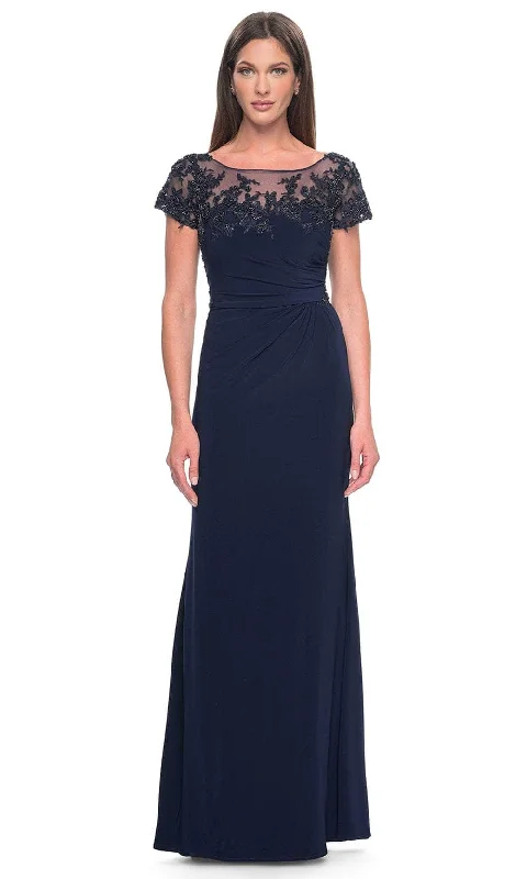La Femme 31805 - Short Sleeve Ruched Detailed Evening Dress Tunics Plaid country