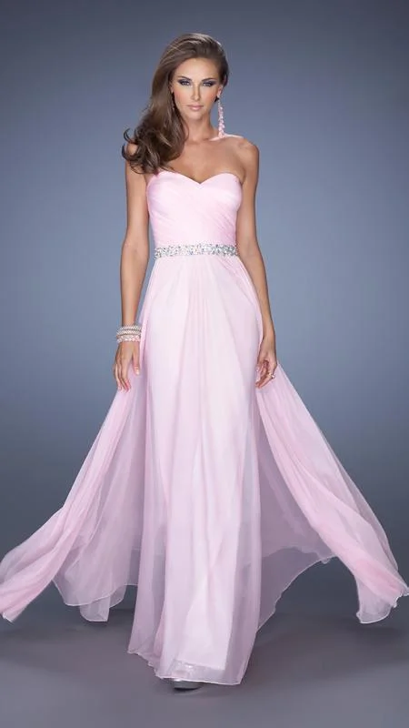 La Femme Ruched Strapless Chiffon Evening Dress Tunics Formal black