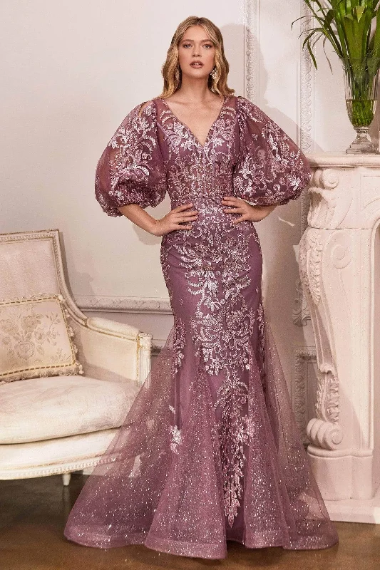 Ladivine - Bishop Sleeve Ornate Evening Dress OC009 Bodycon Fitted Nightout