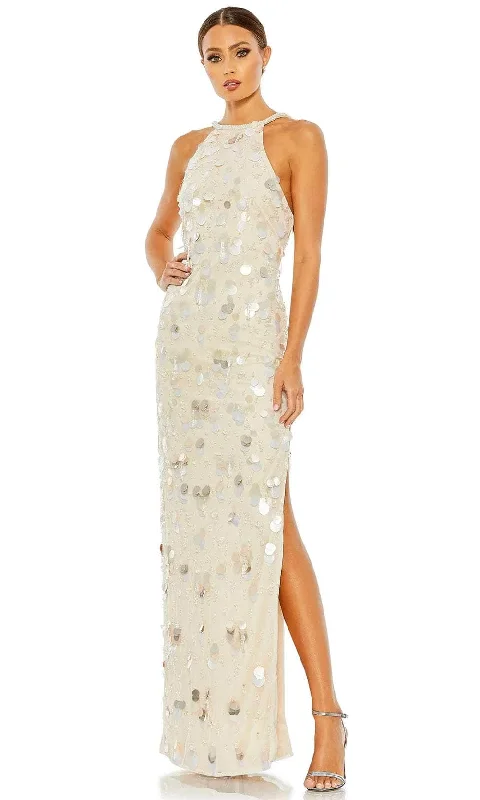 Mac Duggal 10878 - Sequined Halter Evening Dress with Slit Tunics Practical easy-care