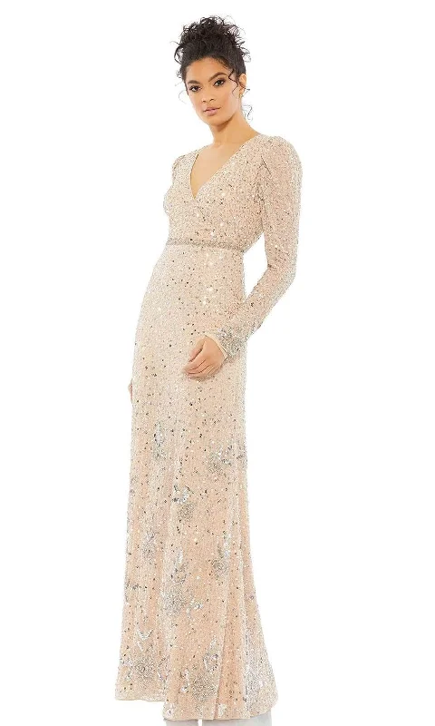 Mac Duggal - Sequined V-Neck Evening Dress 10769 - 1 pc Nude/Silver In Size 2 Available Tunics Yoga stretchy