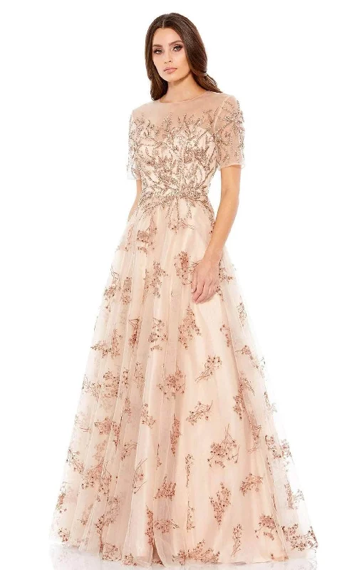 Mac Duggal - Short Sleeve A-Line Evening Dress 79317D - 1 pc Champagne In Size 14 Available Tunics Canvas sturdy