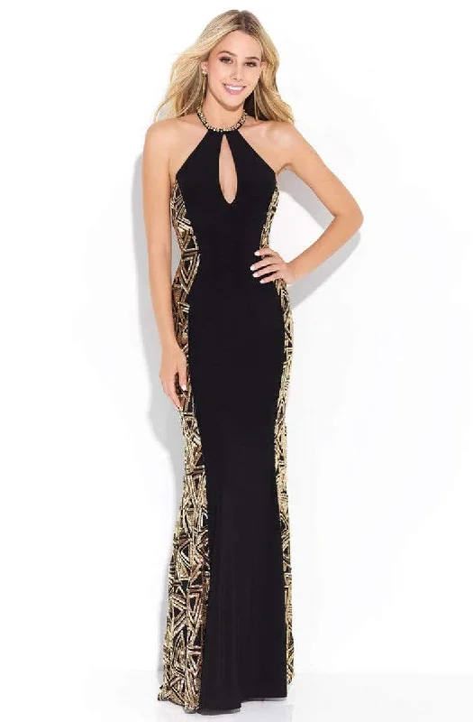 Madison James - Sequined Halter Evening Dress 17-261 - 1 pc Blk/Gd In Size 6 Available Tunics Sophisticated sleek