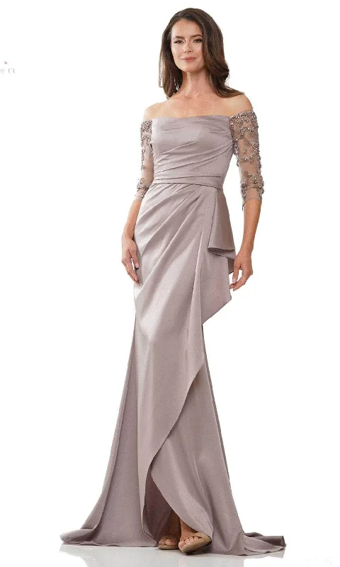 Marsoni by Colors MV1254 - Off-Shoulder Quarter Sleeve Evening Dress Cowl Neckline Elegant