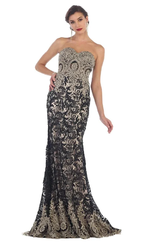 May Queen - Lace Strapless Corset Bodice Mermaid Evening Dress RQ7458 - 1 pc Black/Nude in Size 6 Available Tunics Vintage classic