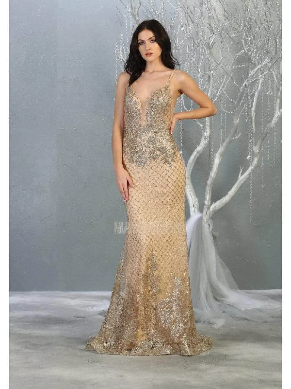 May Queen RQ7845 - Plunging V-Neck Glitter Evening Dress Tunics Canvas sturdy