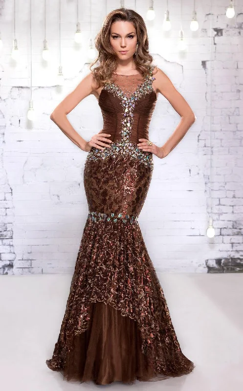 MNM COUTURE 9116 Shimmering Mermaid Evening Dress - 1 pc Brown in Size 4 Available Tunics Sophisticated sleek