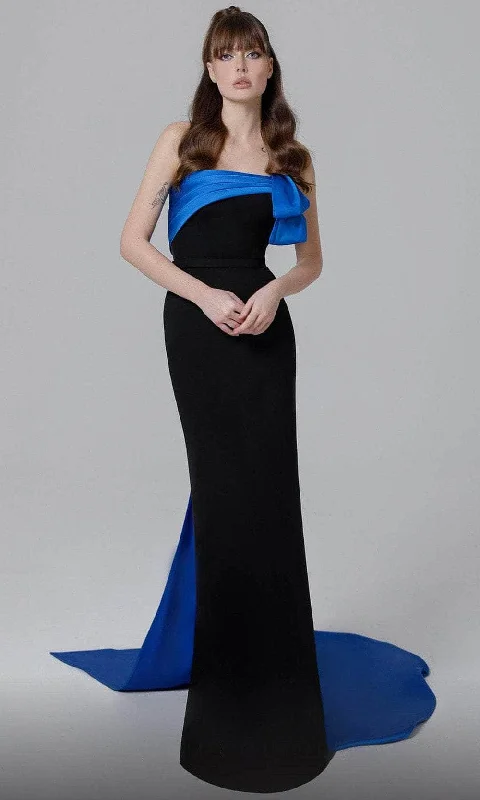 MNM Couture N0463 - Strapless Overskirt Evening Dress Turtleneck Neckline Stylish