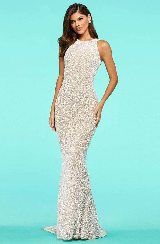 Sherri Hill - 53490 Dazzling Jewel Neckline Evening Dress - 1 pc Lilac/Nude In Size 8 Available Halter Neckline Beach