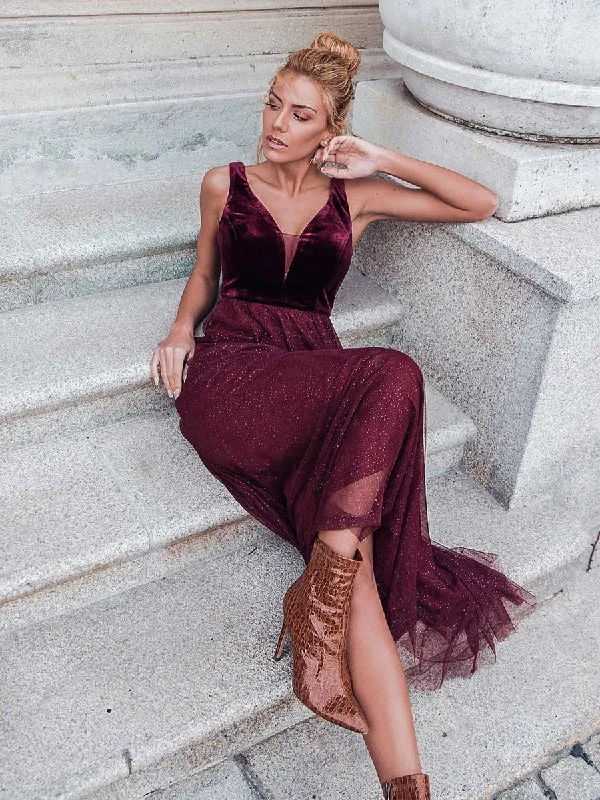 A-Line Maxi Long Velvet Prom Party Dresses for Women Tunics Running lightweight