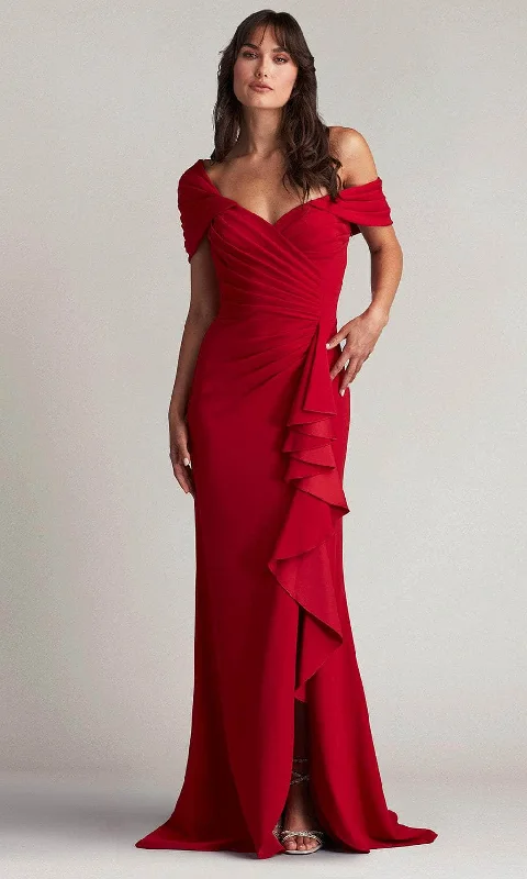 Tadashi Shoji BOS24107L - Off-Shoulder Pleated Sheath Evening Dress Tunics Favorite customer