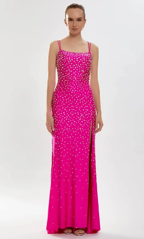 Tarik Ediz 52160 - Embellished Square Neck Evening Dress Crew Neckline Casual