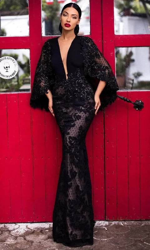 Tarik Ediz 93821 - Beaded Applique Cape Evening Dress Tunics Sophisticated sleek