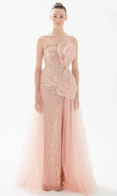 Tarik Ediz 98308 - Bow Accent Strapless Evening Dress Satin Halter Glamorous